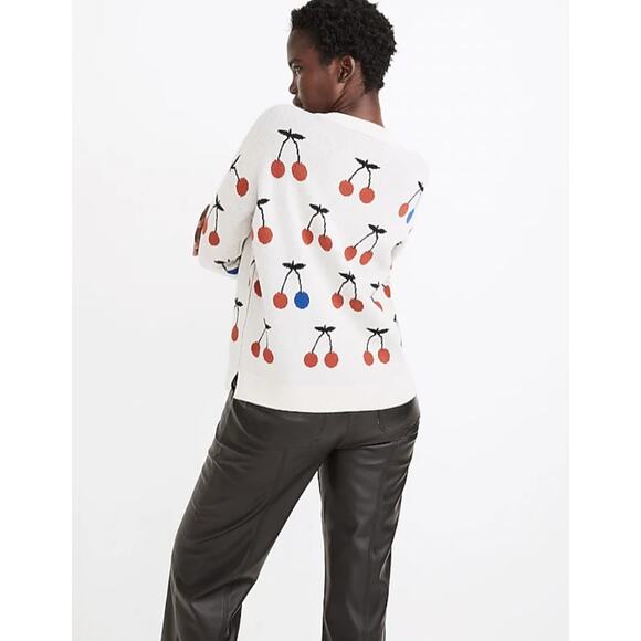 Madewell Cherry Jacquard Pullover Sweater wool blend knit cozy large - Picture 3 of 10